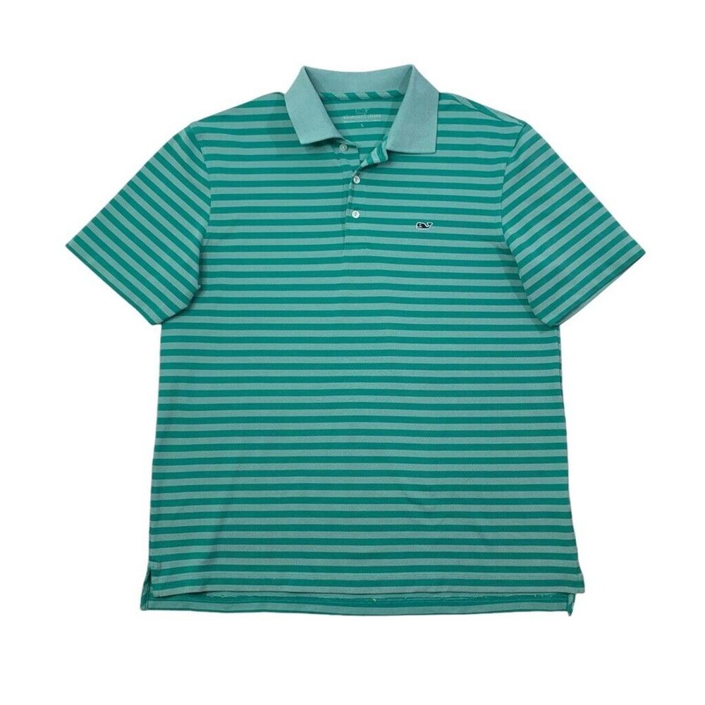 Vineyard Vines Polo Shirt Mens L Leprechaun Green Kingston Stripe Performance